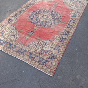 7x10 Pink,Bulue,Beige Turkish Rug,7x10 Handmade Vintage Rug,Anatolian Oushak Living Room Bedroom Kitchen Kids Entry Wool Area Rug 6.7x10.7Ft