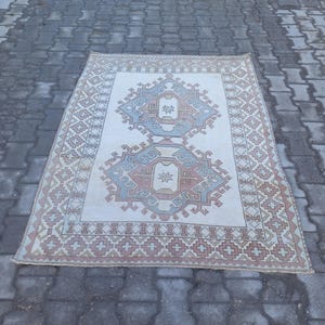 4x6 Rug,4x6 Vintage Rug,Area Rugs, White Green Rug,4x6 Turkish Area Rug, Floor Carpet, Bedroom Livingroom Kitchen Rugs,Wool Rug, 4.4x5.8 ft image 6