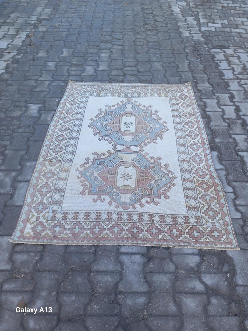 4x6 Rug,4x6 Vintage Rug,Area Rugs, White Green Rug,4x6 Turkish Area Rug, Floor Carpet, Bedroom Livingroom Kitchen Rugs,Wool Rug, 4.4x5.8 ft image 6