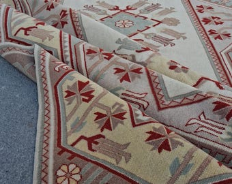Tappeto 6x9, Tappeto robusto, Tappeto vintage 6x9, Tappeto per aree specifiche, Tappeti per la decorazione della casa, Tappeto fatto a mano, Tappeto Oushak, Tappeto per soggiorno, Tappeto Turchia, 6,6x9,10 piedi, Esente da tasse USA