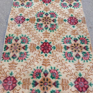 2x7 Rug,2x7 Turkish Rug,2x7 Beige  Green,Pink,Rug,2x7 Runner,2x7 Ousak rug,2x7 Neatural Home living,Home decor,2x7 Vintage Rug,2&#39;3x6&#39;11,feet