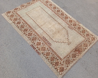 3x4 Rug Beige Brown Rug 3x4 Turkish Rug,Handmade Vintage Wool Rug,3x4 Oushak Rug,Bathroom,Kids,Kitchen,Laundry,Entry, Throw Rug, 2.9x4.0 Ft