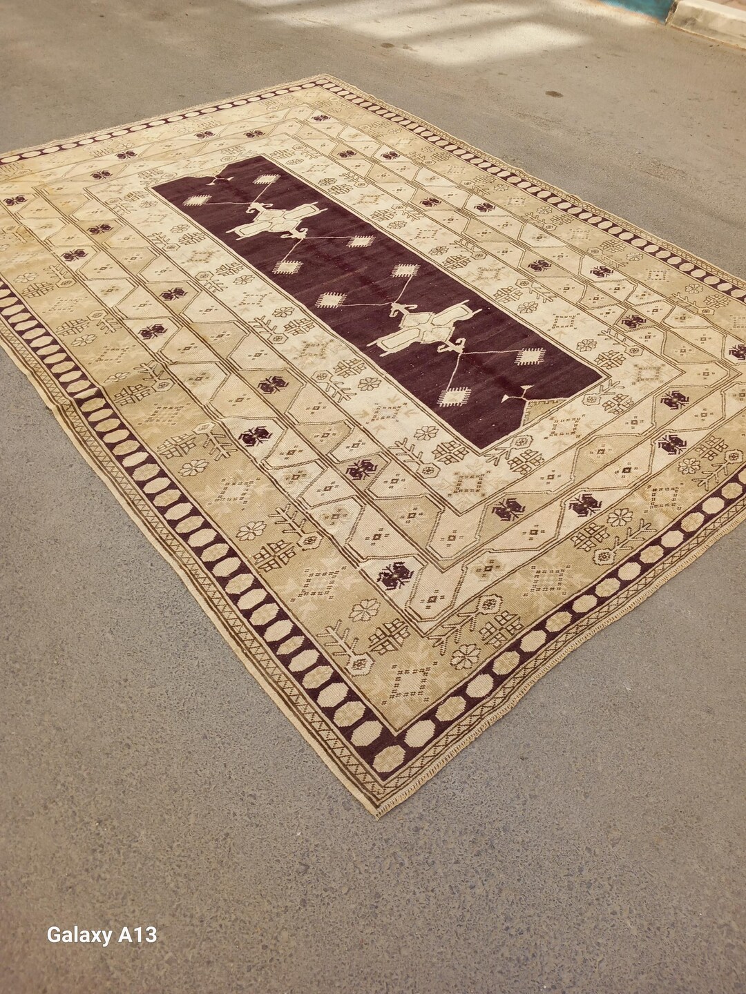 7x9 Rug,7x9 Vintage Rug,area Rugs,7x9 Beige Red Rug,handmade Wool Rug ...