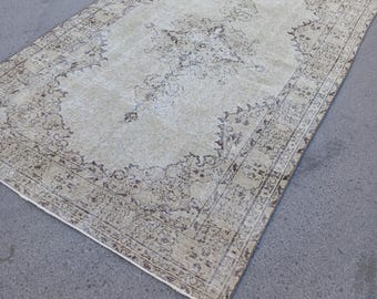 5x8 Rug, Neutral Rug,5x8 Vintage  Beige Rug,Turkish Rug,Oushak Rug 5x8,Area Rug,Anatolian,Wool,Antique,Faded,Handmade,Natural,Rug.5.3x8.6 ft