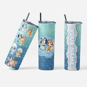 Customized Blue Dog Tumbler, Customized Blue Dog Water Bottle, Blue Dog Character bottle, Blue Dog Family Tumbler, Kids Personalized Bottle