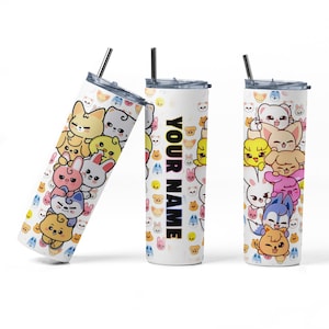 Customized Skzoo Skinny Tumbler 20oz, Skzoo water bottle, Stainless Steel, Metal Straw, Personalized Gift, Stray kids Bias Merch, Stray kids