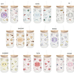 Customized Kpop 18oz frosted glass, K-pop tumbler, Kpop mug, K-pop cup, Cute Kpop can glass, Glass Cup with Lid and Straw, Customized Gift