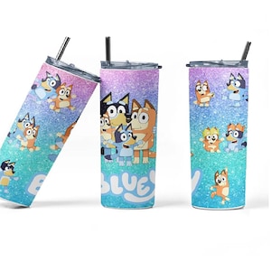 Customized Blue Dog Tumbler, Customized Blue Dog Water Bottle, Blue Dog Character bottle, Blue Dog Family Tumbler, Kids Personalized Bottle