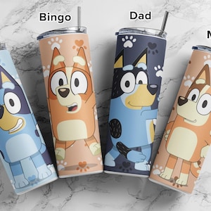 Customized Blue Dog Tumbler, Customized Blue Dog Water Bottle, Blue Dog Character bottle, Blue Dog Family Tumbler, Kids Personalized Bottle