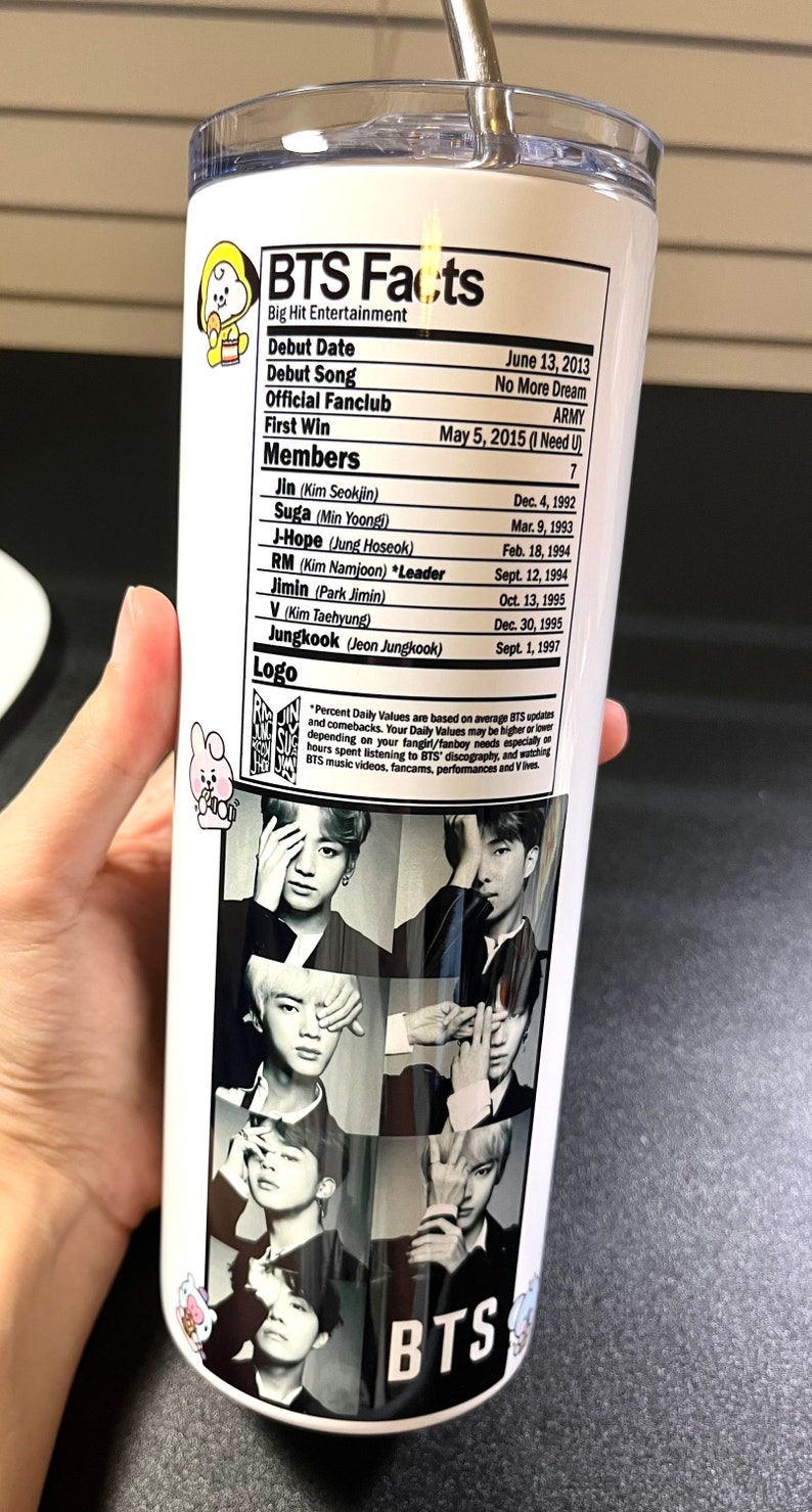 Customized Bangtan Tumbler, BTS Tumbler, BTS Tumbler Merch, BT21 Tumbler, Personalized BTS Mug, 20oz Skinny Straight w/ Metal Straw image 3