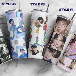 Angepasster Kpop Becher, K-Pop Becher, Kpop Army Tumbler Merch, personalisierter Kpop Becher, 20 Unzen Skinny Straight mit Metallstrohhalm, 22 Unzen Flasche