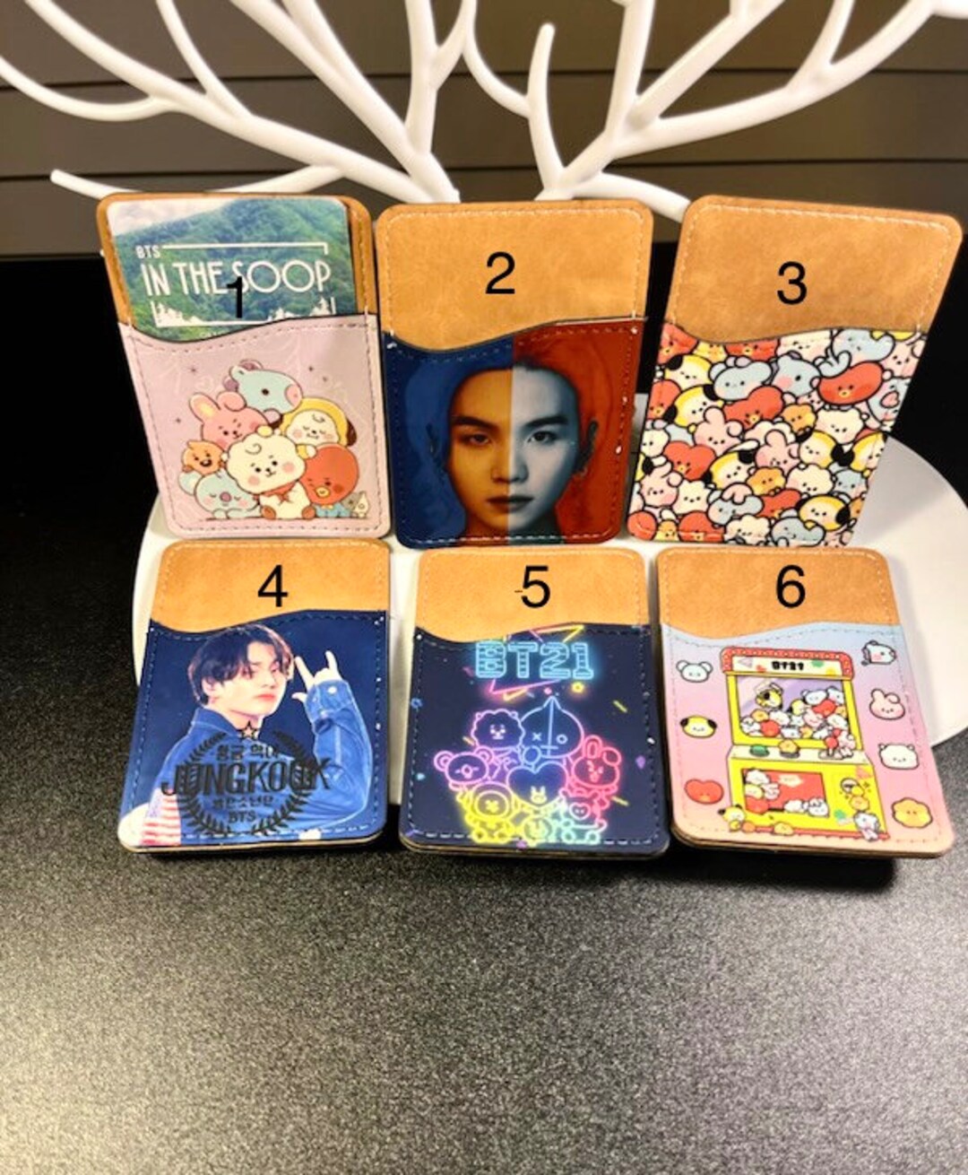 Personalized BTS Leather Card Holder, Faux Leather BT21 Phone Wallet