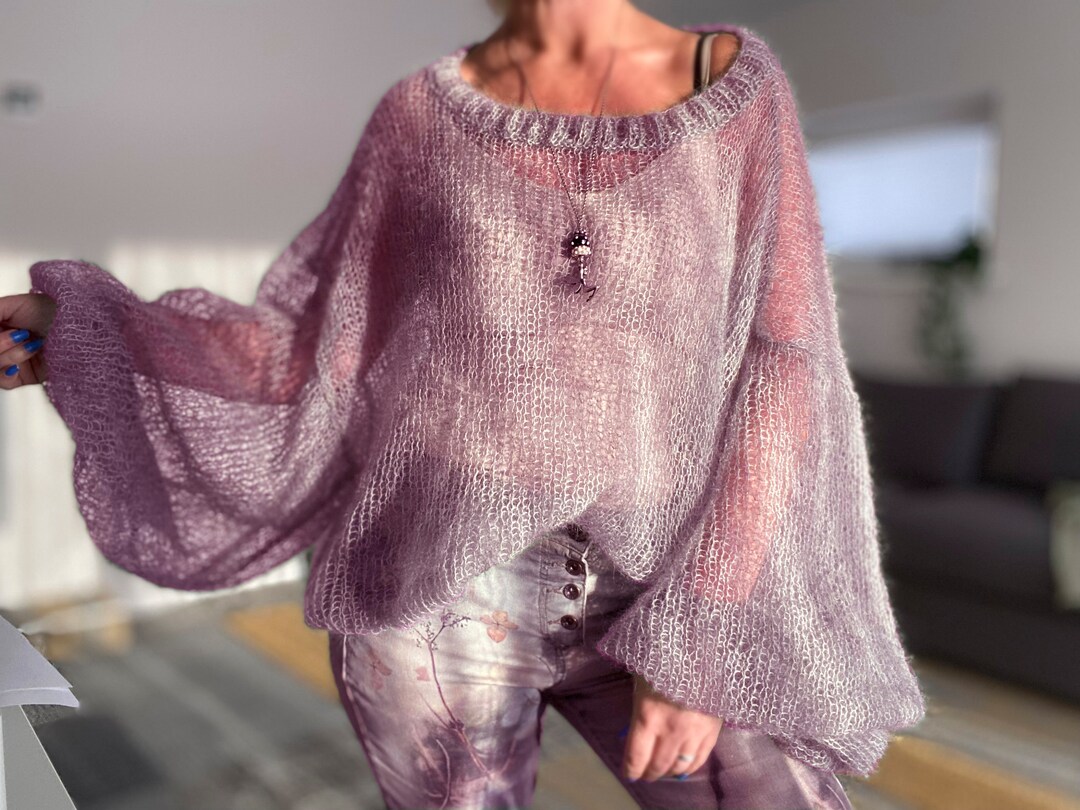 Plus Size Knit Loose Pastel White Blue Pink Purple Sweaters