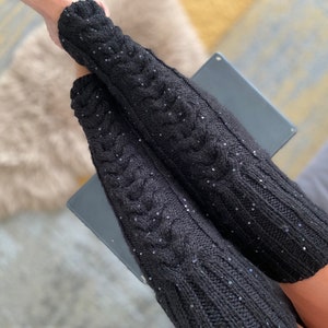 woolen leg warmer, hand knit thigh high leg warmers, black long soft leg warmers for women, Knee high socks, ready to ship