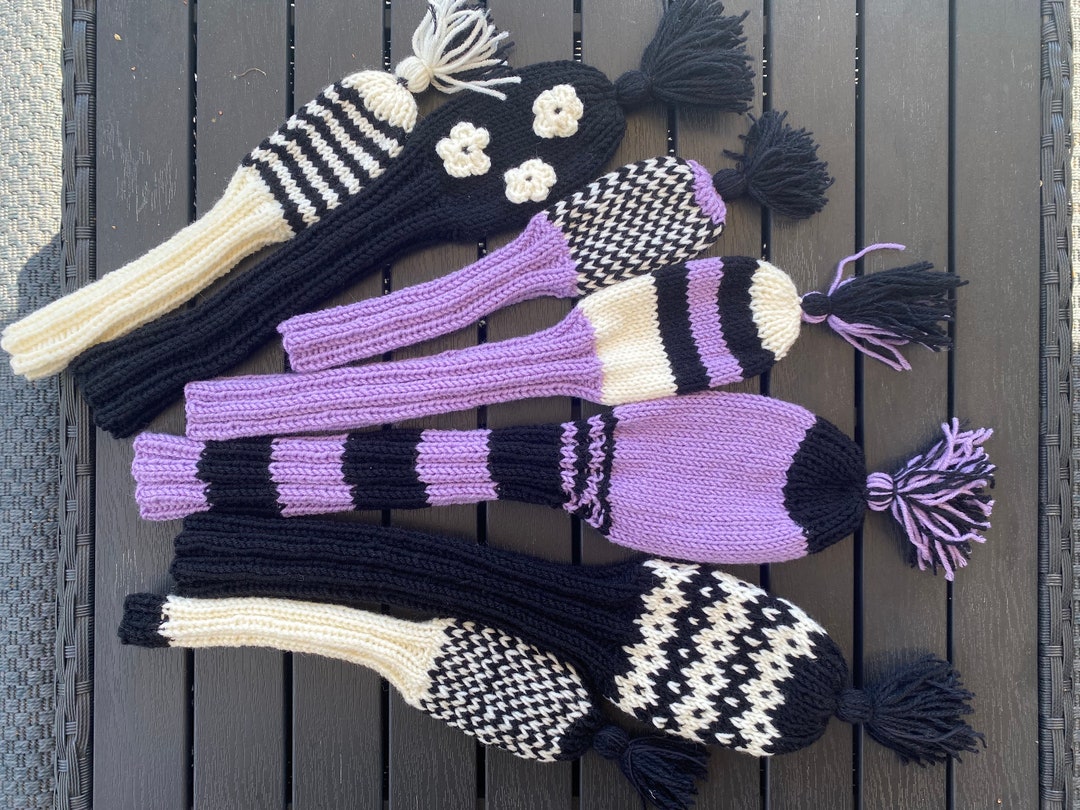 Golf Club Covers Knitted Golf Head Covers Set of 4 Striped Hand Knit