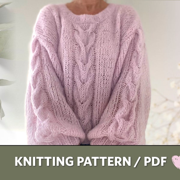 Easy Knit Sweater Pattern, turtleneck sweater, pink cables sweater pattern, cosy, soft, lovely jumper