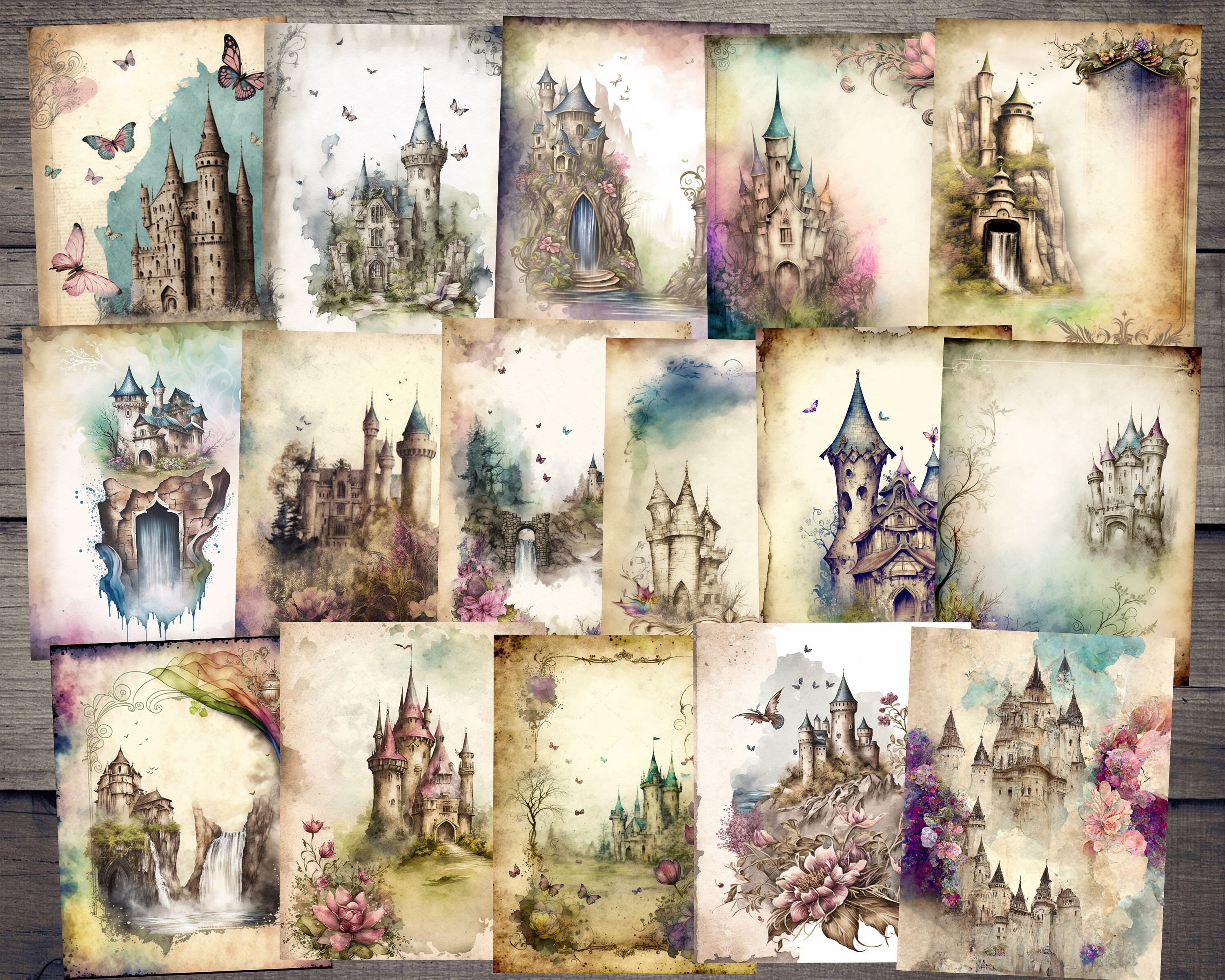 Shabby Castles,atc Cards,junk Journal Cards, Digital Paper, Printable