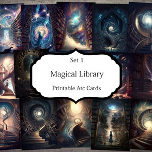 Magical Library ATC Cards,Junk Journal Cards, Digital Paper, Printable Journaling Cards, Digital Download, Scrapbooking,Ephemera, Craft