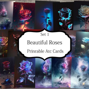 Cartes ATC de belles roses, cartes de journal indésirable, papier numérique, cartes de journalisation imprimables, téléchargement numérique, scrapbooking, éphémères, artisanat