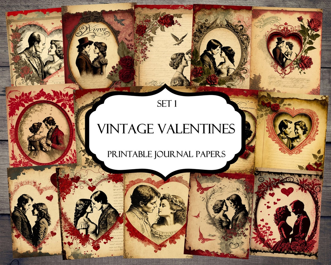 Vintage Valentines Printable Papers, Scrapbooking Pages, Junk Journal ...