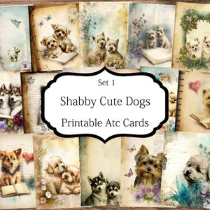 Shabby Cute Dogs ATC Cards,Junk Journal Cards, Digital Paper, Printable Journaling Cards, Digital Download, Scrapbooking,Ephemera, Craft