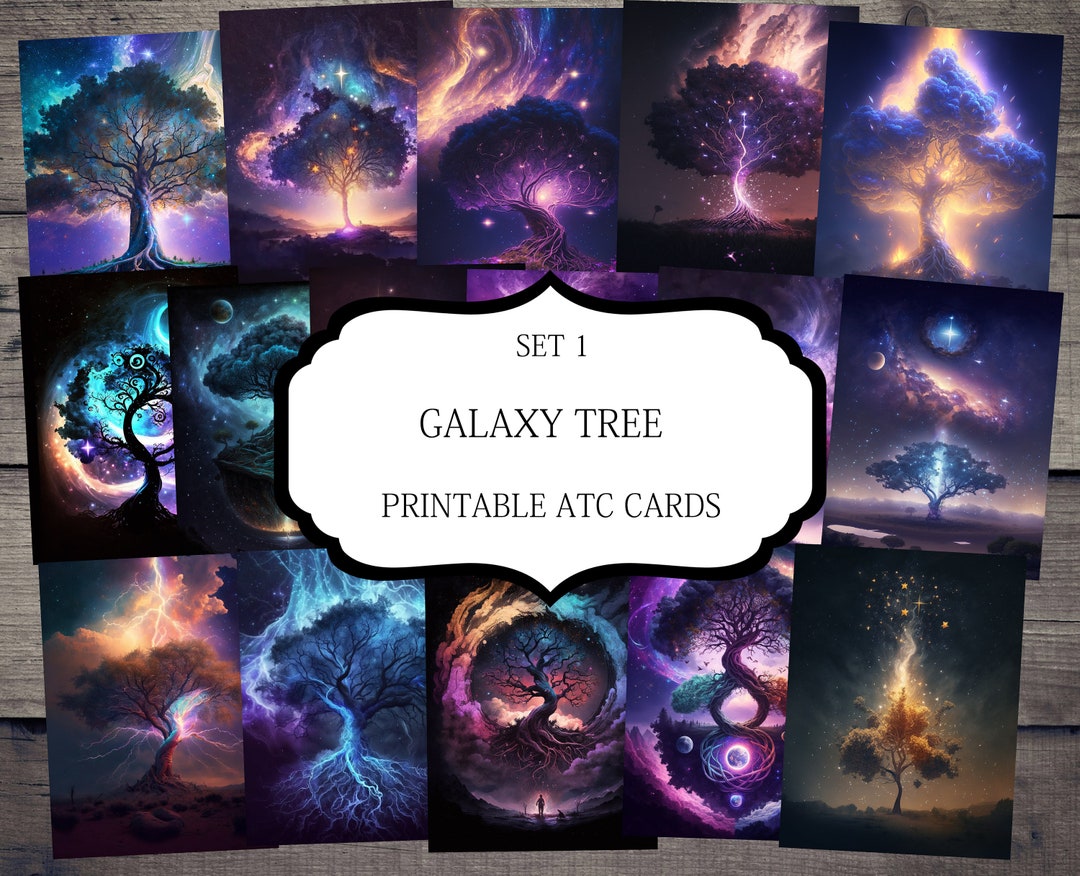 Galaxy Tree ATC Cards, Junk Journal Cards, Digital Paper, Printable ...
