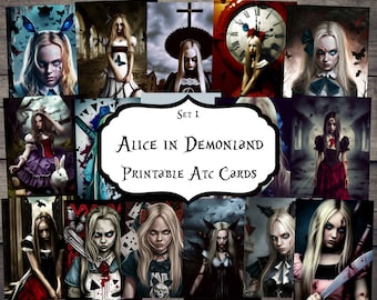 Alice in Demonland ATC Cards, Junk Journal Cards, Digital Paper, Printable Journaling Cards, Digital Download, Scrapbooking,Ephemera, Craft