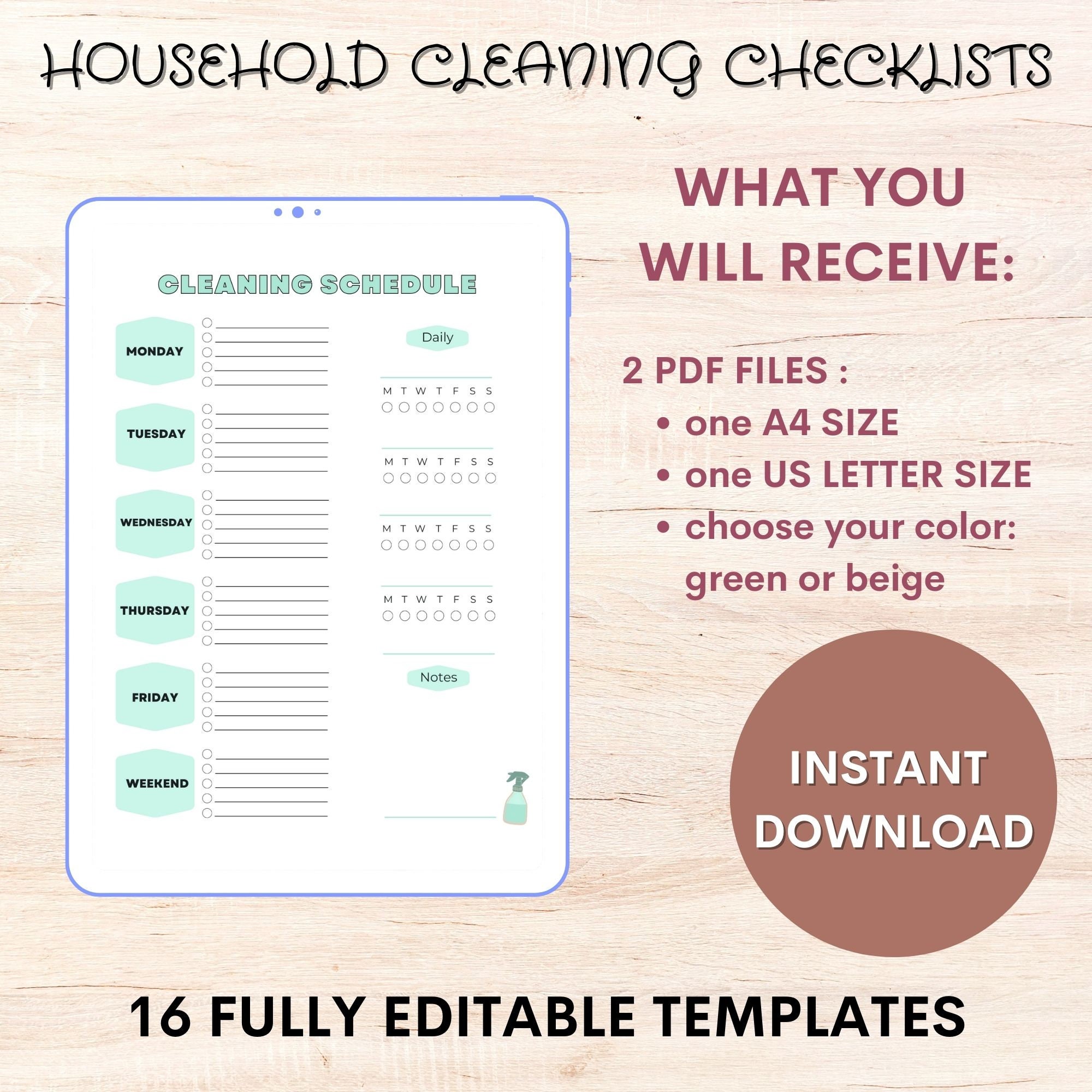 EDITABLE Spring Cleaning Planner, Household Cleaning Checklist ...