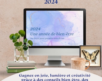 Well-being calendar 2024, self-care, personal development, positive affirmations, journaling, meditation, mindfulness, in French