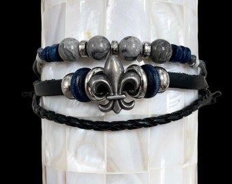 Saints, multi cord, unisex braided leather bracelet