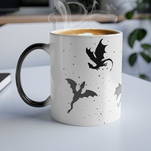 Color Changing Fantasy Flying Dragon Mug, Dragon Coffee Mug, Fantasy Reader, Fantasy Book Mug, Bookish Dragon Mug, Mug for Fantasy Reader
