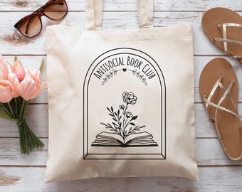 Antisocial Book Club Tote Bag: Bookish Canvas Reader Bag
