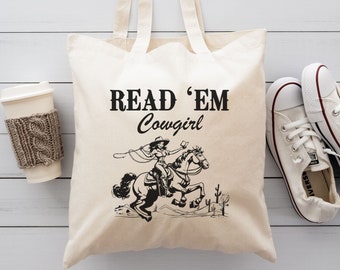 Read Em Cowgirl Book Tote: Western Romance Cotton Canvas Bag