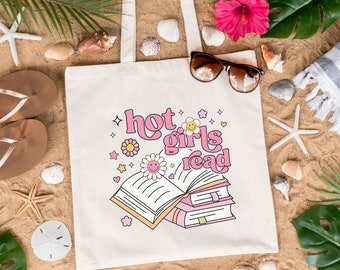 Hot Girls Read Tote: Bookish Library Bag, Retro Reader Gift