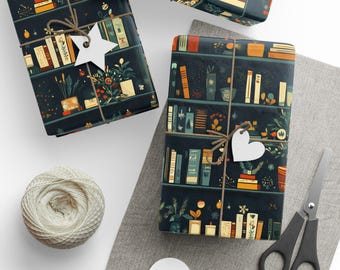 Book Lover Wrapping Paper: Swedish Bookshelf Design, Festive Gift Wrap