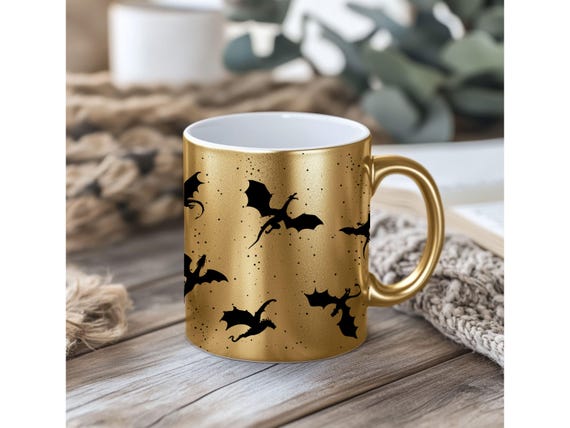 Metallic Flying Dragon Mug: Fantasy Reader Gift