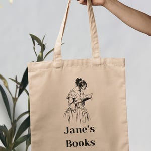 Custom Name Book Tote Bag: 100% Cotton Canvas Reader Gift