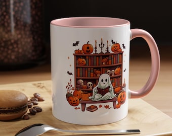 Ghost Library Ceramic Mug: Spooky Halloween Reader Coffee Mug