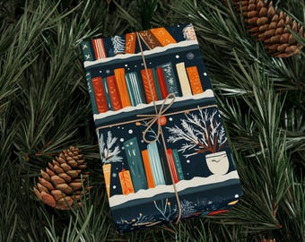 Book Lover Gift Wrap: Swedish Winter Bookshelf Design