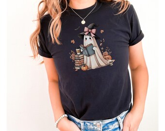 Spooky Book Ghost T-Shirt, Retro Halloween Reader Tee