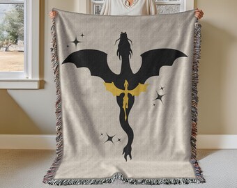 Dragon Woven Blanket: Fantasy Reader Throw, Mythical Home Decor