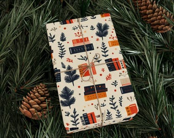 Nordic Christmas Book Gift Wrap, Festive Bookish Wrapping Paper