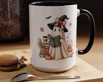 Ghost Book Mug: Cozy Halloween Reader Coffee Mug