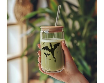 Dragon Iced Coffee Glass: Fantasy Book Tumbler with Lid & Straw