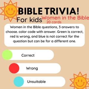 Christian Bible trivia for kids, Women in the Bible, Bible party games, Printable Bible questions, Church games, Sunday school, Bible game