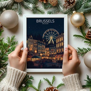 Brussels Christmas Market Art Print – Belgian Holiday Magic