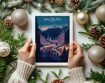 Salzburg Christmas Market Art Print – Austrian Holiday Cheer