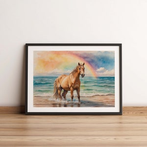 Paard op het strand (aquarel) - kunstafdruk | Moderne poster | Afdrukken | Verkrijgbaar in vele maten of digitale download
