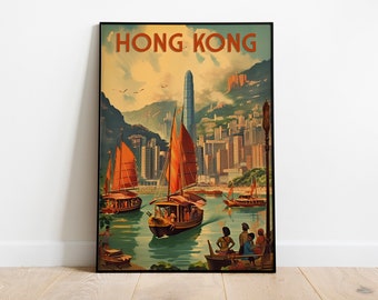 Hong Kong Harmony - A 1950s Style Vintage Travel Poster |  Poster | Print | Available in sizes: A5, A4, A3,   Download