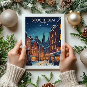 Kunstdruk kerstmarkt Stockholm | Moderne poster | Afdrukken | Verkrijgbaar in vele maten of digitale download